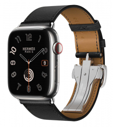 ساعة ابل Hermes الجيل ال 9 / مع جلد اسود لون Space Black / حجم 45 