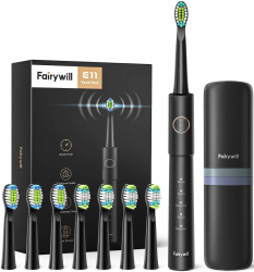 Fairywill E11 Ultrasonic Electric Toothbrush with 8 Heads & Travel Bag / Black