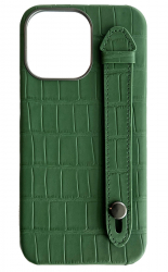 Double A iPhone 14 Pro Max Leather Case / Qatari Brand / Built in Handle / Green
