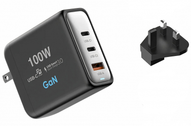 GaN Charger / 2 USB-C + 1 USB Ports / 100W / 4 Universal Ports / Black 