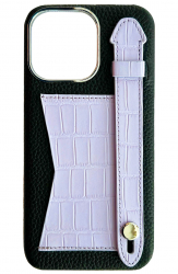 Double A iPhone 14 Pro Max Leather Case / Qatari Brand / Card Holder & Grip / Black & Lilac