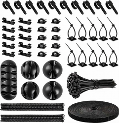 Cable Organizer Pack / Flexible & Reusable / 148 Pieces / Black