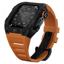 Hallvint Empire Carbon Case & Strap for Apple Watch / Size 44 & 45 / Black Case & Orange Strap