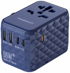 Powerology Travel Charger / 2 USB Inputs & 3 USB Type-C inputs / GaN Technology / Blue