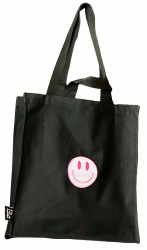 Sada Tote Bag / Pink Smiley Face Embroidery / Black