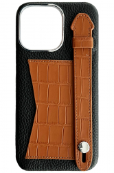 Double A iPhone 14 Pro Max Leather Case / Qatari Brand / Card Holder & Grip / Black & Brown