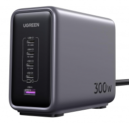 UGreen GaN Charger / 300W Power / With USB Port & 4 Type-C Ports / Gray