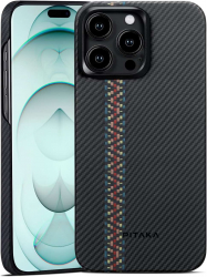 PITAKA Carbon Fiber Case for iPhone 15 Pro Max / Supports MagSafe / Black with Colorful Pattern