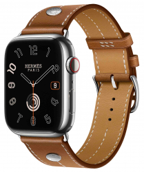 Apple Watch Hermes Series 9 / Steel With Single Tour Leather Band / Color Fauve / Size 45