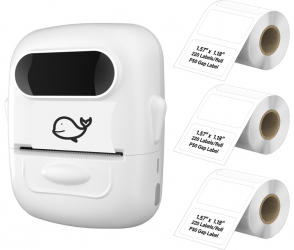 Portable Thermal Label Printer / App Control / Come with 3 Paper Pack / White