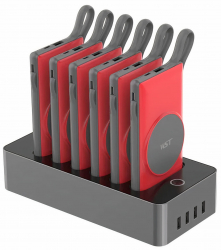 WST 6 in 1 Power Bank Station / Each Battery is 10,000mAh & Supports Wireless Charging / Red