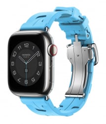 Hermes Edition Apple Watch Series 9 / Single Tour Rubber Strap / Bleu Celeste / Size 41