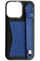 Double A iPhone 14 Pro Max Leather Case / Qatari Brand / Card Holder & Grip / Black & Blue