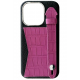 Double A iPhone 14 Pro Leather Case / Qatari Brand / Card Holder & Grip / Black & Fuchsia
