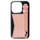 Double A iPhone 14 Pro Leather Case / Qatari Brand / Card Holder & Grip / Black & Pink