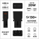 Rolling Square Travel Charger / Provides 4 Global Ports + Type C & USB Input / 20 Watt Power