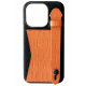 Double A iPhone 14 Pro Leather Case / Qatari Brand / Card Holder & Grip / Black & Orange