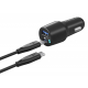 Powerology Car Charger / Provides Both USB & Type-C Ports / With Built-in Type-C Cable