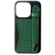 Double A iPhone 14 Pro Leather Case / Qatari Brand / Card Holder & Grip / Black & Green