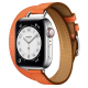 Apple Watch Series 9 / Hermes Edition / Steel with Orange Leather Double Tour Strap / Size 41 
