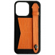 Double A iPhone 14 Pro Max Leather Case / Qatari Brand / Card Holder & Grip / Black & Orange