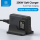 GaN Charger / 3 USB-C + 2 USB Ports / 200W / Black 