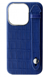 Double A iPhone 14 Pro Leather Case / Qatari Brand / Built in Handle / Dark Blue