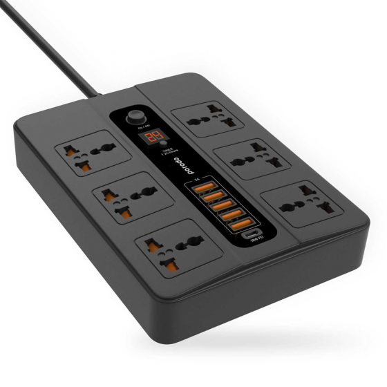 توصيلة كهرباء من بورودو مع 6 بلكات و 6 USB مع ميزة الاغلاق الذاتي