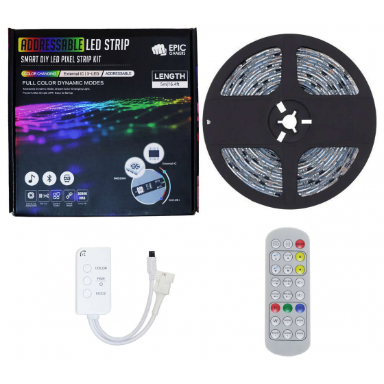 Epic Gamers Smart Addressable RGB LED Strip / Remote & App Control / 5 Meters 