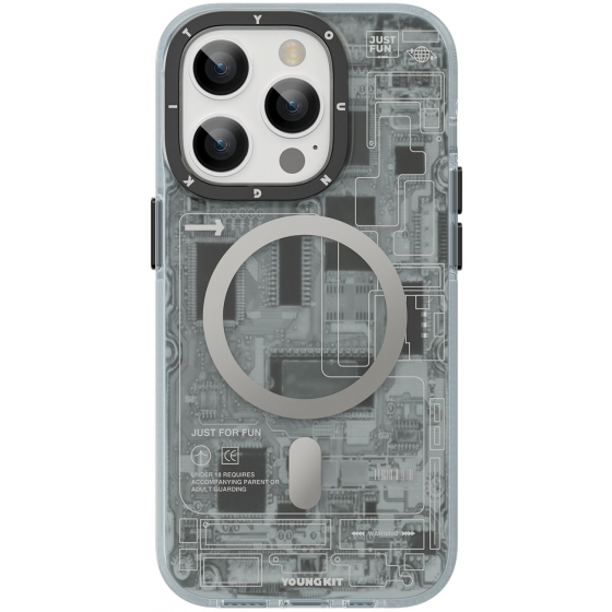Youngkit Case for iPhone 14 Pro / Futuristic Circuit / Anti Impact / MagSafe / Grey