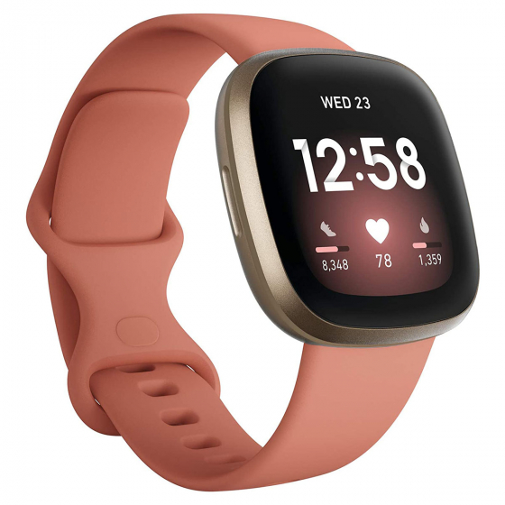 ساعة Fitbit Versa 3 الذكية لتعقب الرياضة والصحة مع حساس قلب / وردي وذهبي