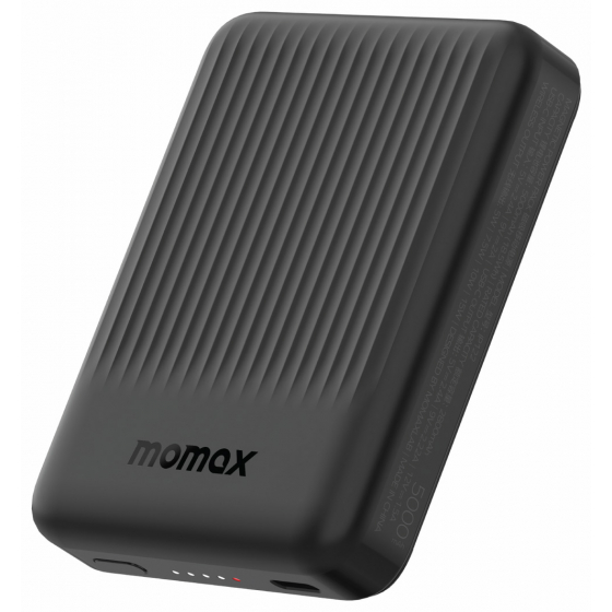 بطارية Momax Q.Mag Minimal / لاسلكية / سعة 5000 mAh / حجم صغير / تدعم MagSafe / اسود
