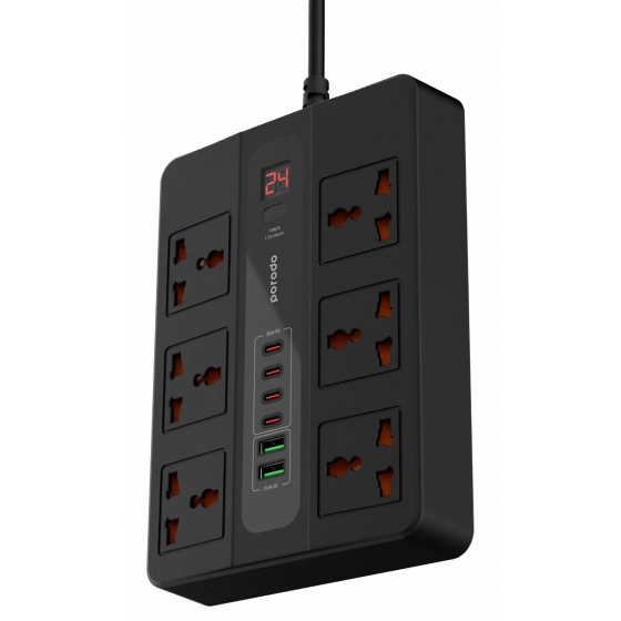 توصيلة كهرباء من بورودو مع 6 بلكات و 6 USB / مع ميزة الاغلاق الذاتي
