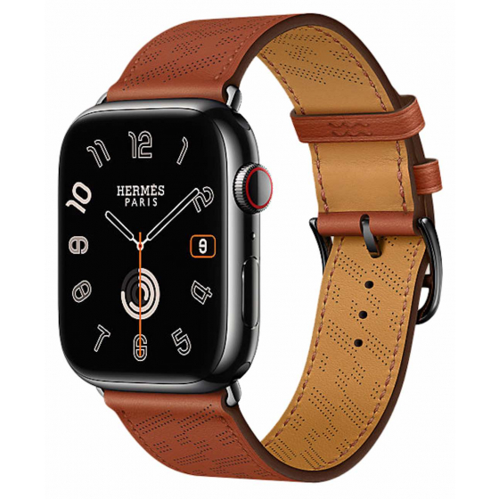 Apple Watch Hermes Series 9 / Steel With Single Tour Leather Band / Space Black Cuivre / Size 45