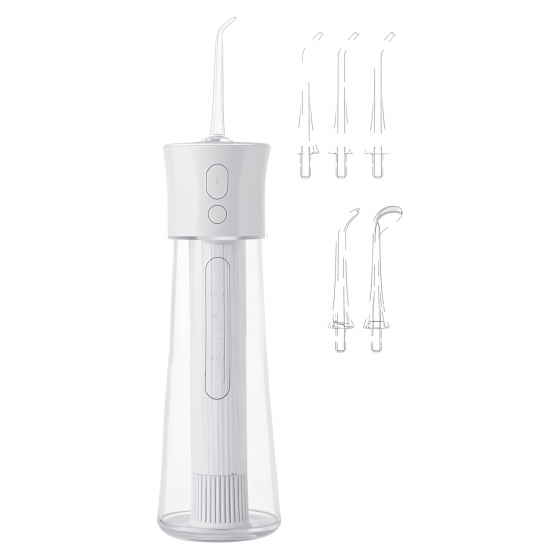 FairyWill F30 Water Dental Flosser / 6 Attachments / Lightweight & Portable / White