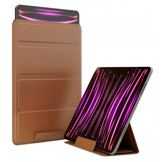 Levelo Airsleeve iPad Bag / Supports iPad Pro 12.9 inch / Converts into a Stand / Brown Leather