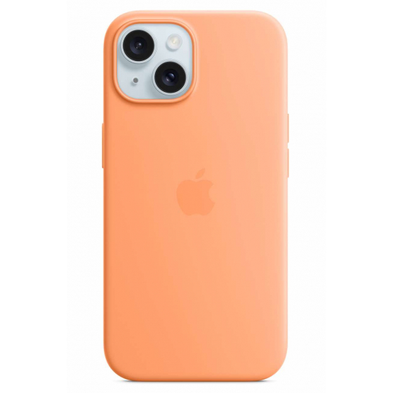 كفر ابل سليكون الاصلي لايفون 15 / يدعم MagSafe / لون Orange Sorbet