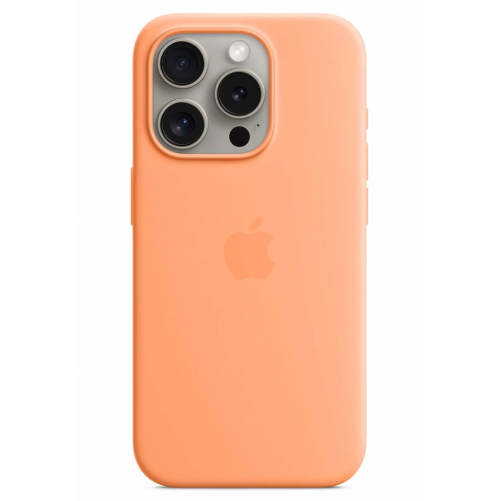 كفر ابل سليكون الاصلي لايفون 15 برو / يدعم MagSafe / لون Orange Sorbet