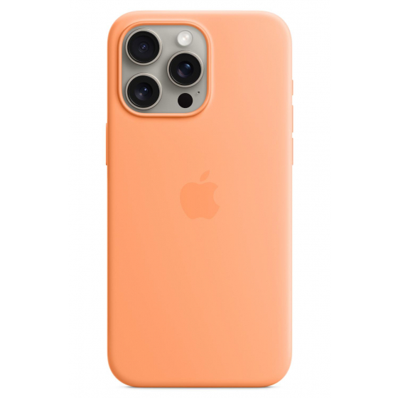 Original Apple Silicone Case for iPhone 15 Pro Max / Supports MagSafe / Orange Sorbet