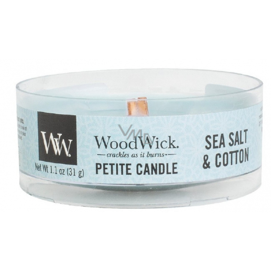 شمعة Woodwick المعطرة / Sea Salt & Cotton / حجم جداً صغير