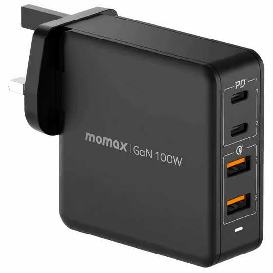 شاحن Momax OnePlug بقوة 100 واط / يشحن 4 اجهزة مع بعض / مدخلين تايب سي ومدخلين USB