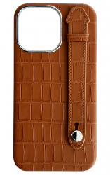 Double A iPhone 14 Pro Max Leather Case / Qatari Brand / Built in Handle / Brown