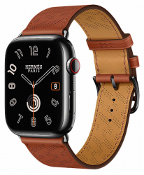 Apple Watch Hermes Series 9 / Steel With Single Tour Leather Band / Space Black Cuivre / Size 45
