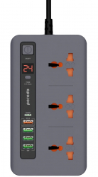 توصيلة بورودو HUB 4 مع 3 مداخل ثلاثية و 4 مداخل USB و مدخل USB تايب سي PD / رصاصي