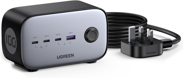 شاحن UGreen نوع 7 في 1 / 3 بلكات ثلاثية و 3 مداخل تايب سي و مدخل USB / قوة 100 واط  