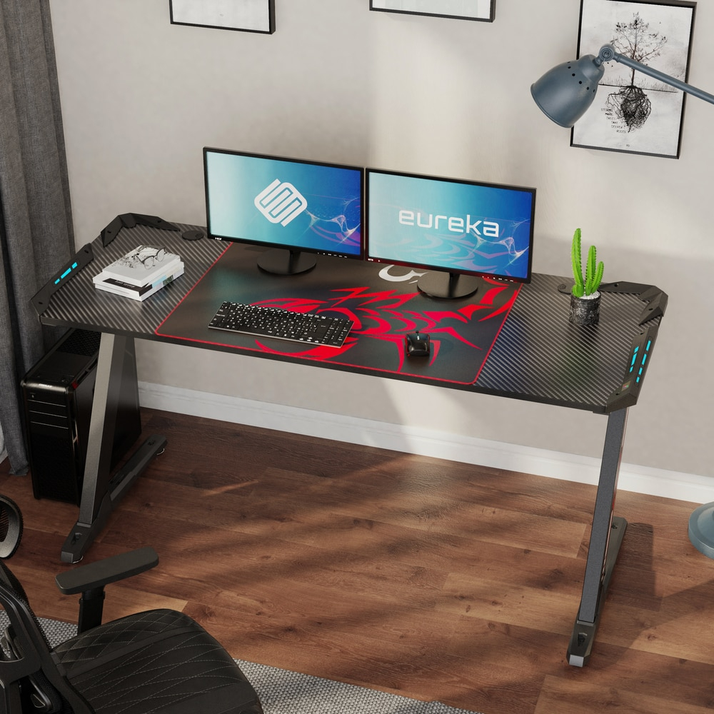 Eureka Ergonomic R1-S Gaming Computer Desk with RGB LED Lights and